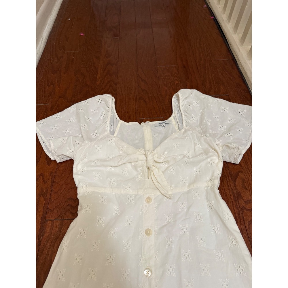 Madewell White Eyelet Tie-Front Button-Down Midi Dress Cottage Cotton 4 - Picture 5 of 8